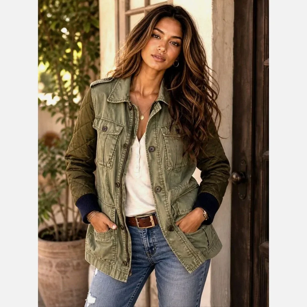 J.Crew XS Military Quilted Boyfriend Fatigue Utility Jacket Army Olive Green
